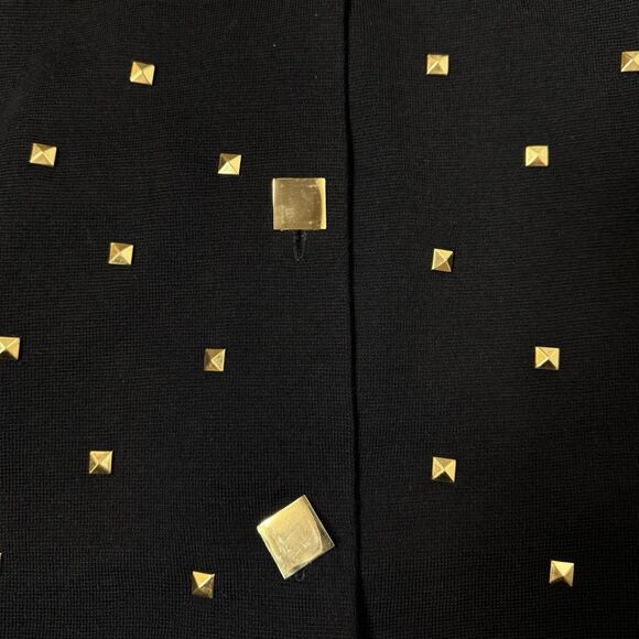 Vintage Studded Wool Sweater Jacket Size M Black Gold Corporate Goth Dallas Glam - Picture 2 of 6